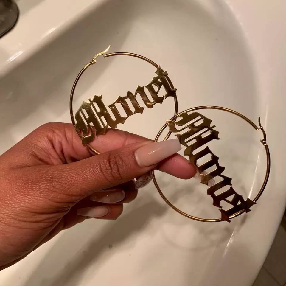 Custom Name Hoop Earrings in Stainless Steel and Rose Gold