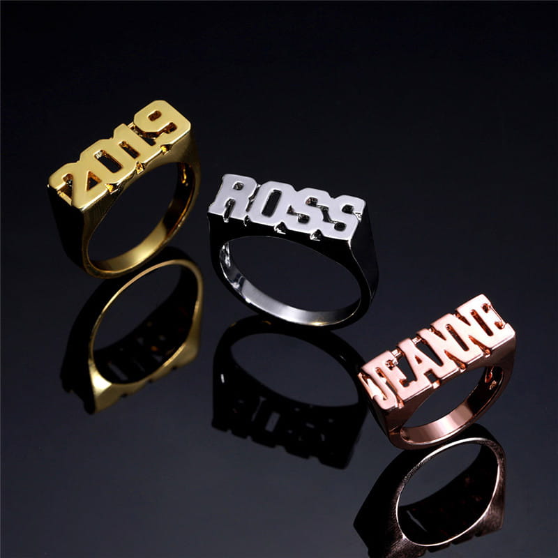 Personalized Rose Gold Hip Hop Name Ring in Silver Style