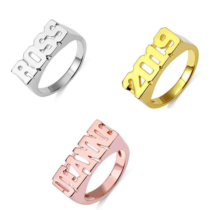 Personalized Rose Gold Hip Hop Name Ring in Silver Style