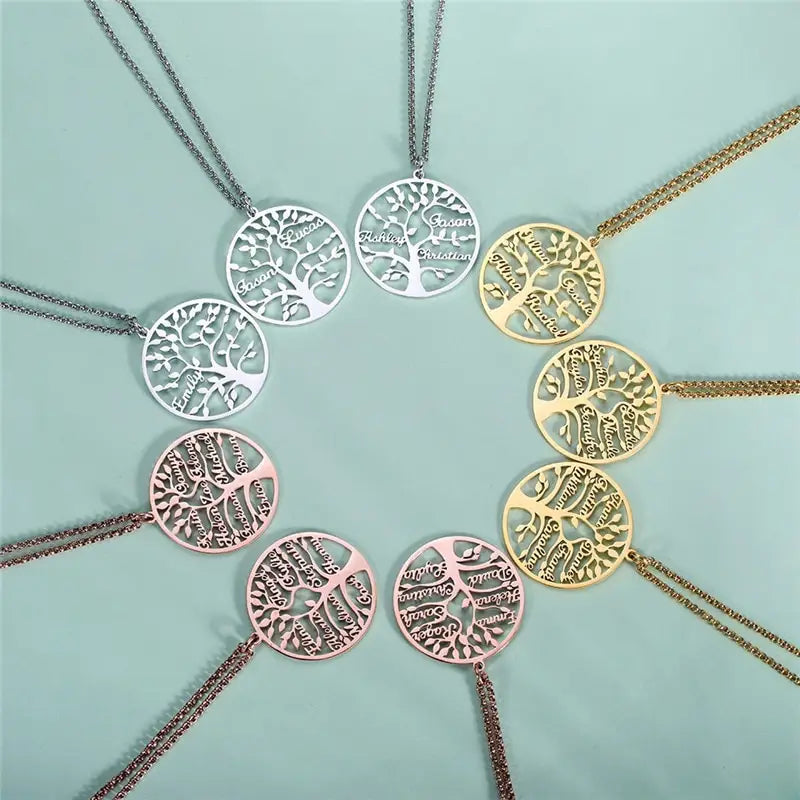 Rose Gold Family Tree Pendant Necklace in Stainless Steel