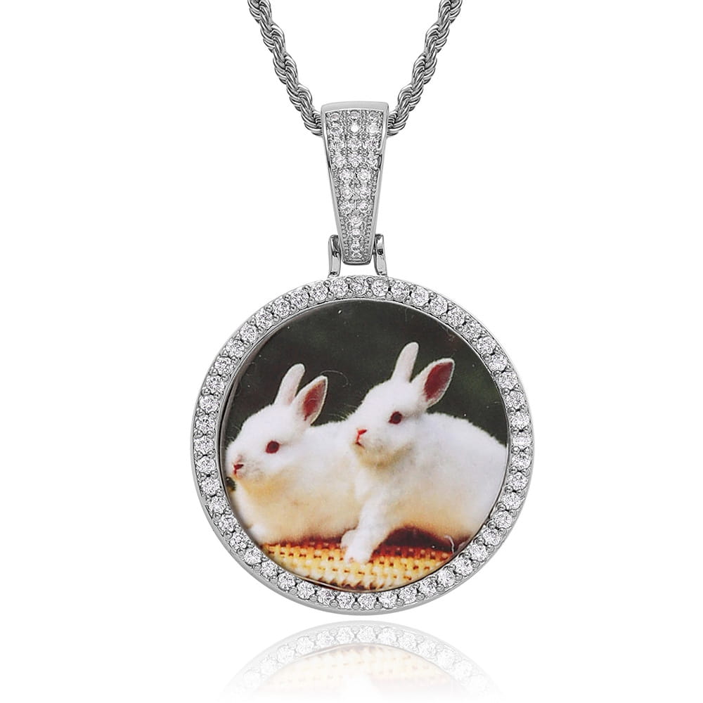Rose Gold Round Photo Pendant Necklace with Twist Chain