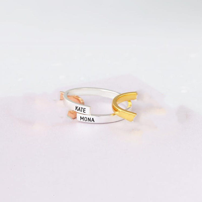 Gold Plated Custom Name Ring for Couples in Adjustable Styles
