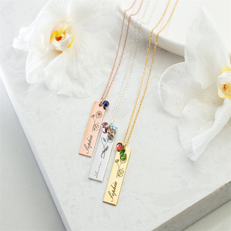 Roségoldene Geburtstags-Blumenstein-Halskette für minimalistischen Stil