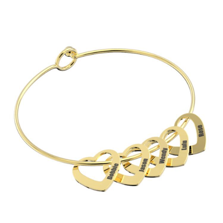 Gold-toned Love Bracelet with Peach Heart charms perfect for stylish jewelry lovers.