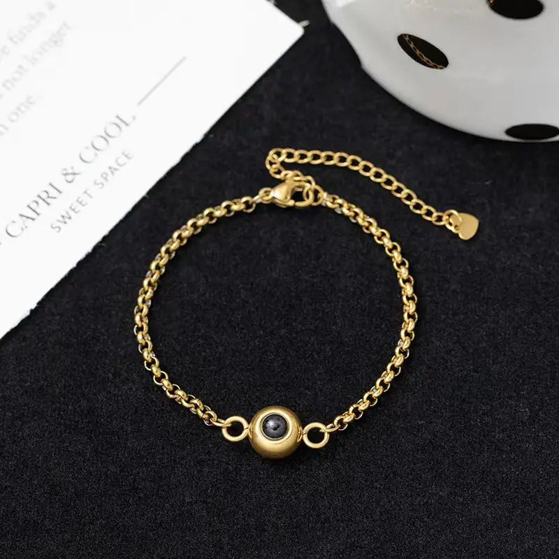 Personalized Titanium Steel Plated Couple Bracelet with Photo Projection