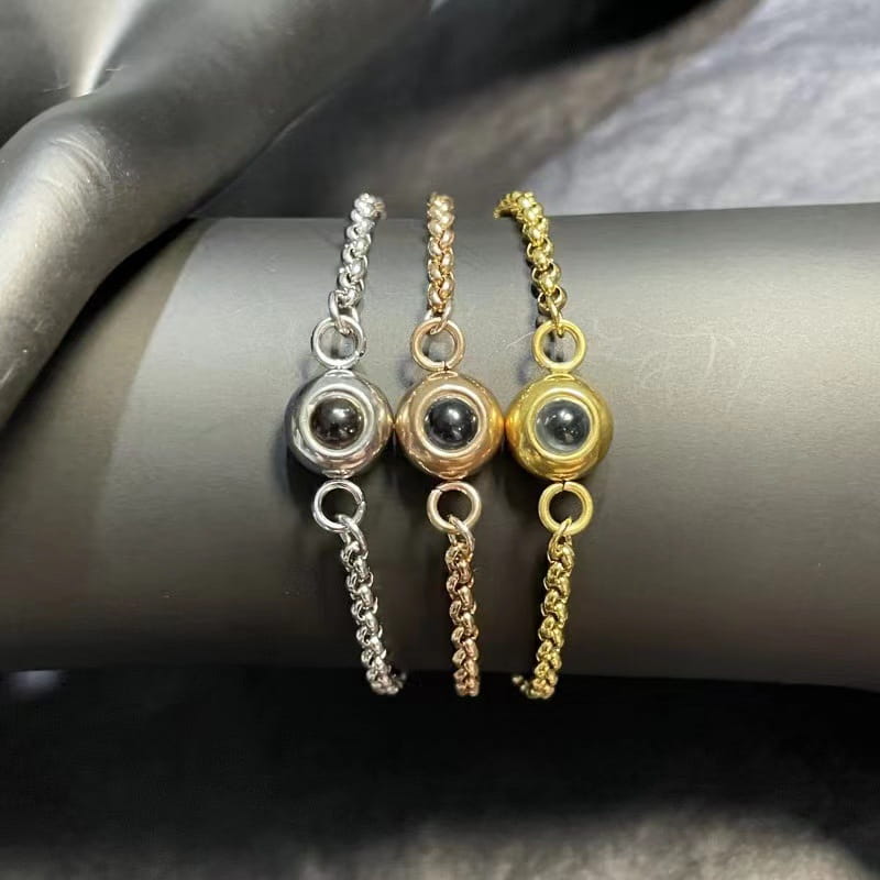 Personalized Titanium Steel Plated Couple Bracelet with Photo Projection