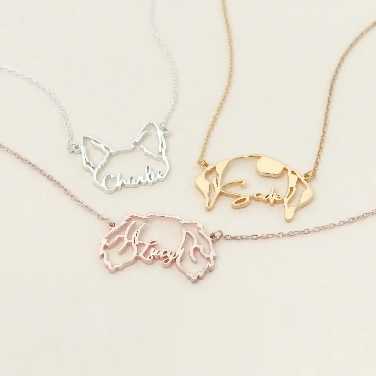 Stainless Steel English Letter Name Necklace with Cat and Dog Design