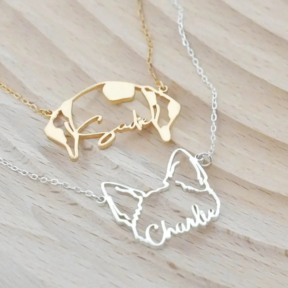 Stainless Steel English Letter Name Necklace with Cat and Dog Design