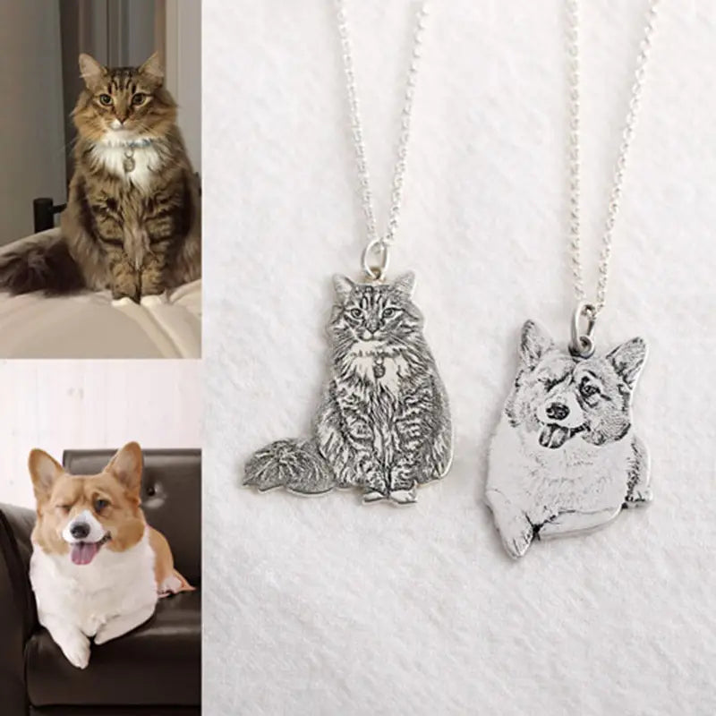 S925 Silber Personalisierte Halskette mit Katzen- und Hundefoto für Tierliebhaber