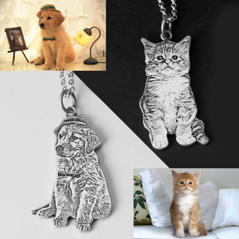 S925 Silber Personalisierte Halskette mit Katzen- und Hundefoto für Tierliebhaber