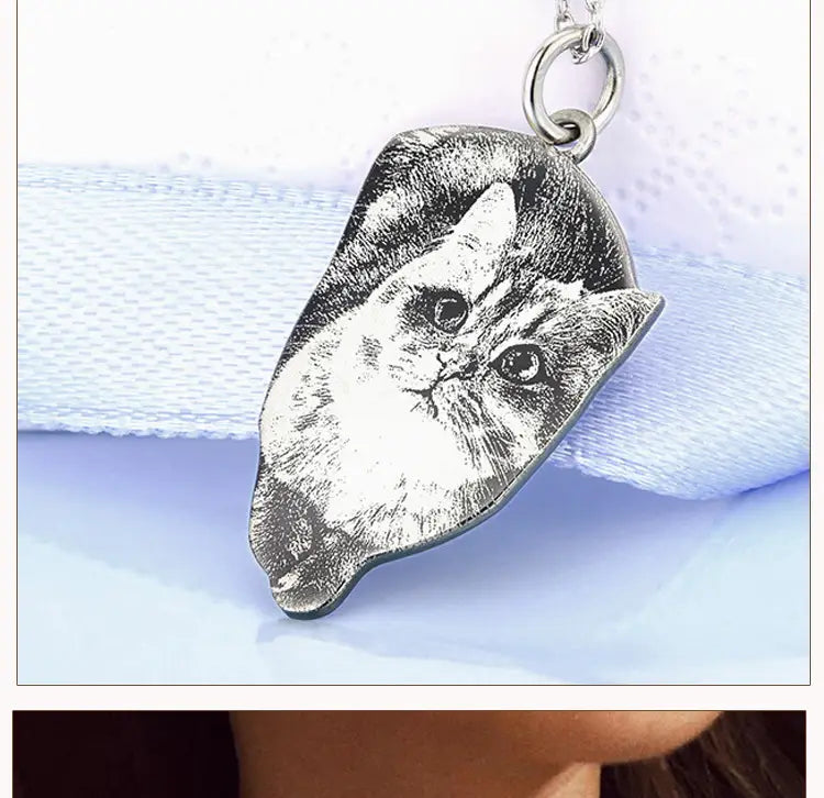 S925 Silber Personalisierte Halskette mit Katzen- und Hundefoto für Tierliebhaber