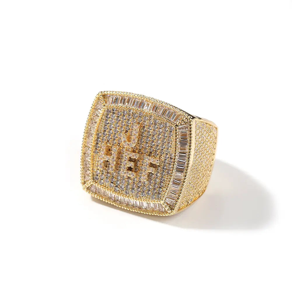 DIY Gold English Name Ring for Men and Women with Zircon Inlay