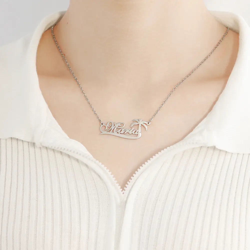 Coconut Tree Name Necklace in Stainless Steel Jewelry for a Fun Style