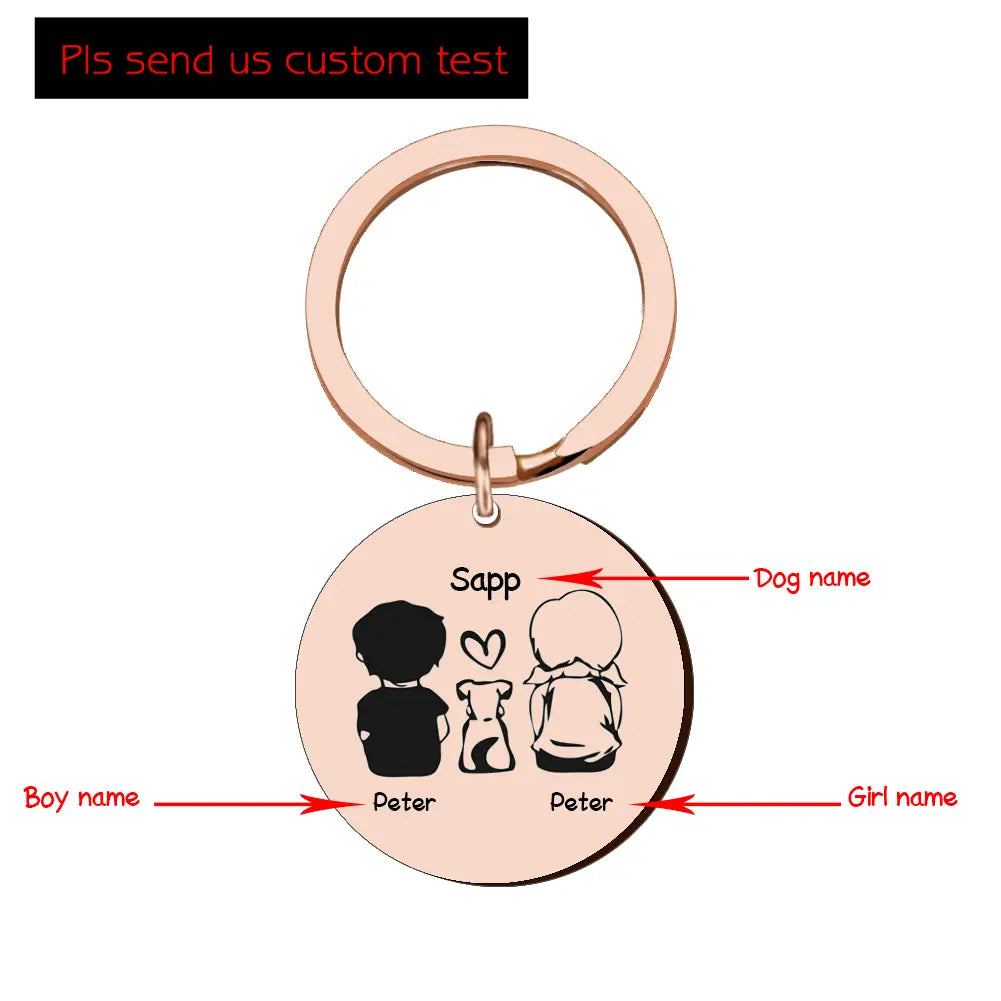 Personalized Round Family Pet Dog Name Keychain in Stylish Finishes