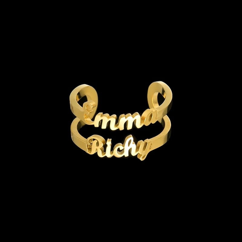 Gold Personalized Two Name Ring Adjustable Gift showcasing beautiful appearance specifications