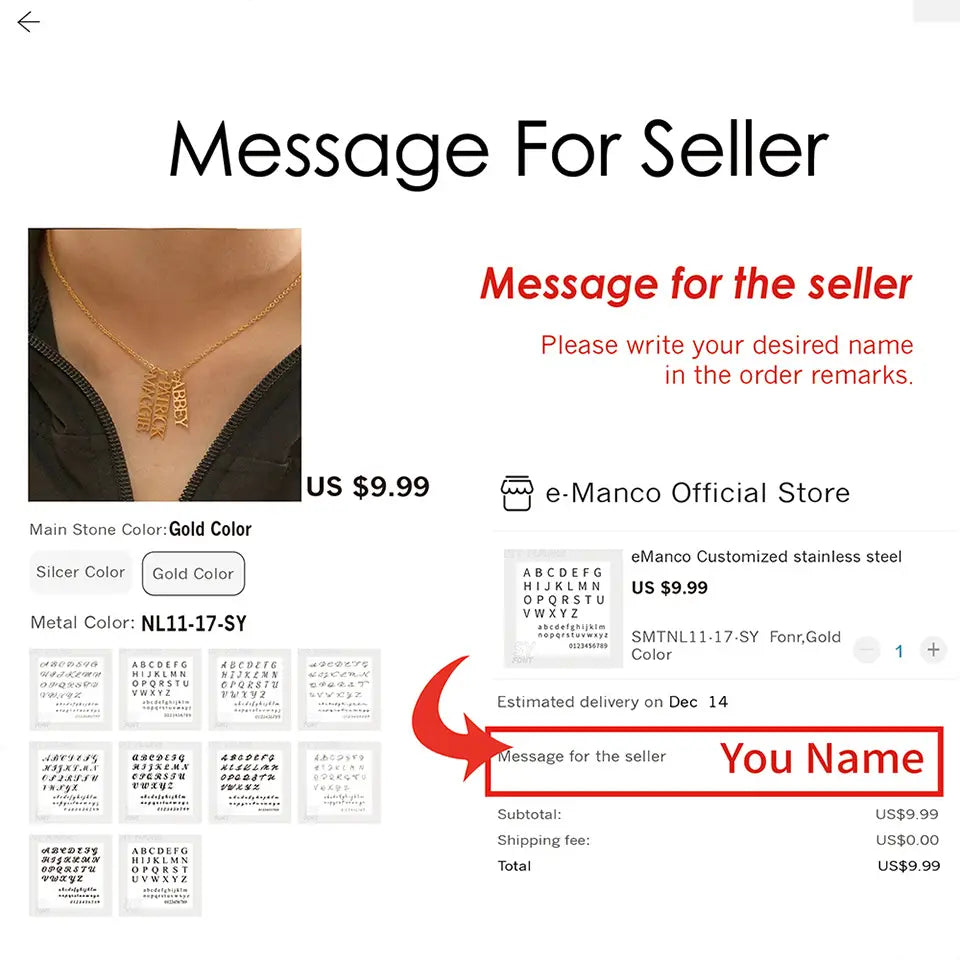 Personalized Stainless Steel English Name Jewelry Necklace