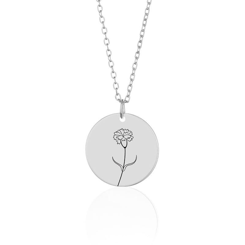 Personalized Month Flower Stainless Steel Name Necklace