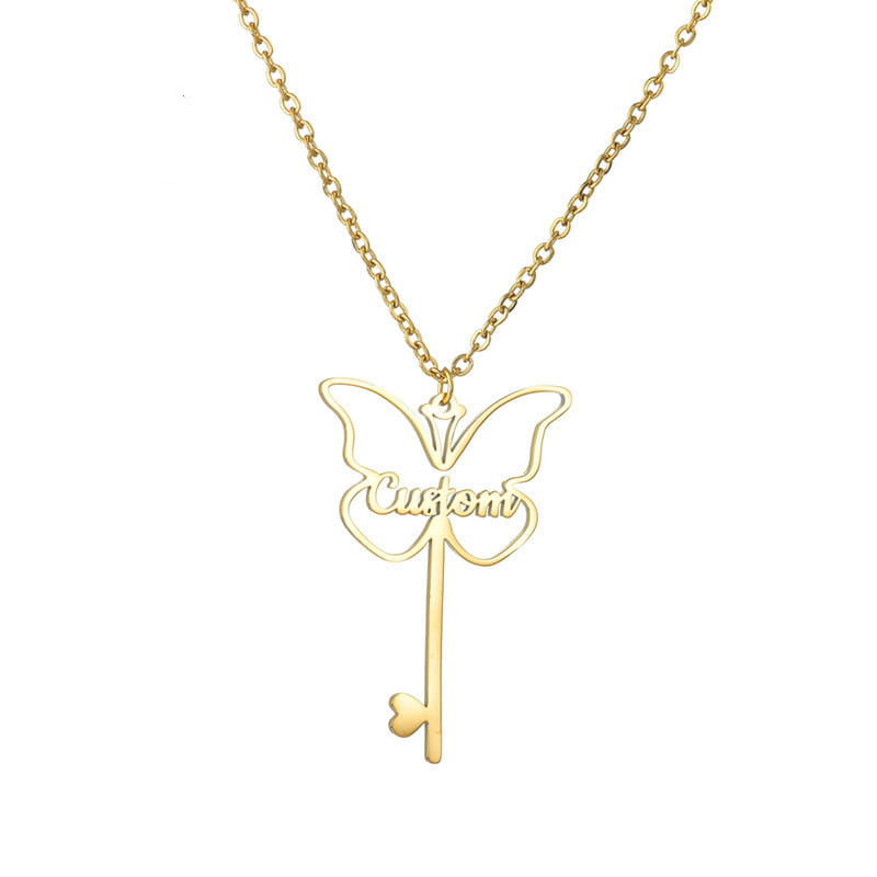 Love Butterfly Key Pendant Necklace in Stainless Steel Jewelry