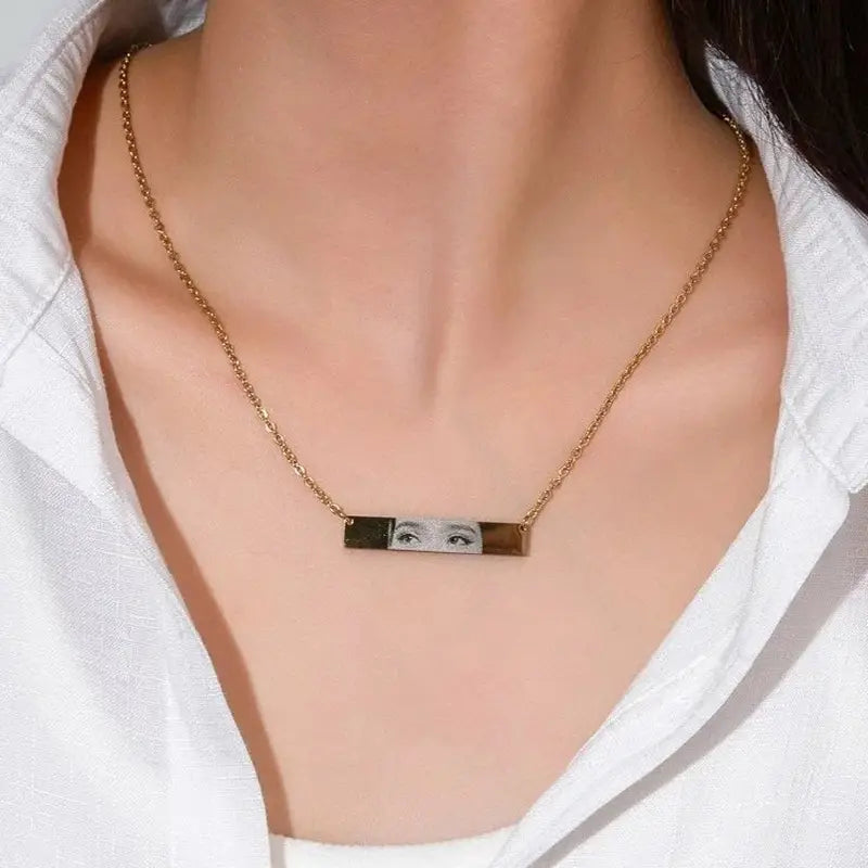 Custom Eye Necklace in Stainless Steel with Engraved Photo and Name