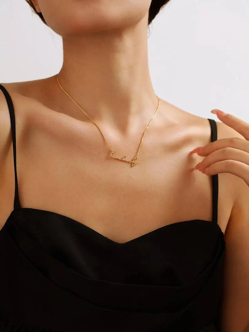 Trendy Titanium Steel Name Necklace in Gold