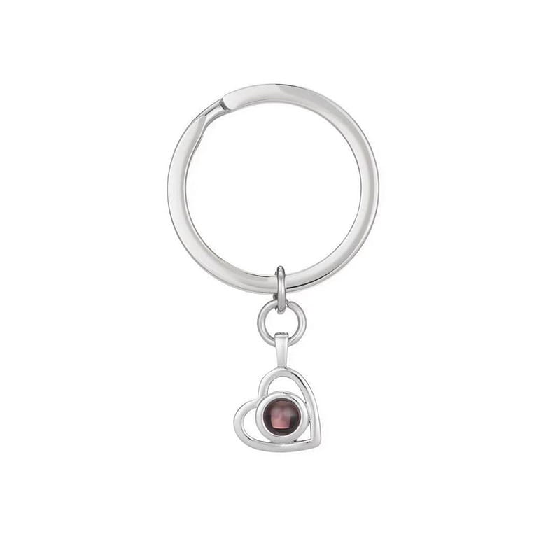 Silver heart keychain with purple gem for Gold Heart Pendant Necklace with Nano Projection Customized Images