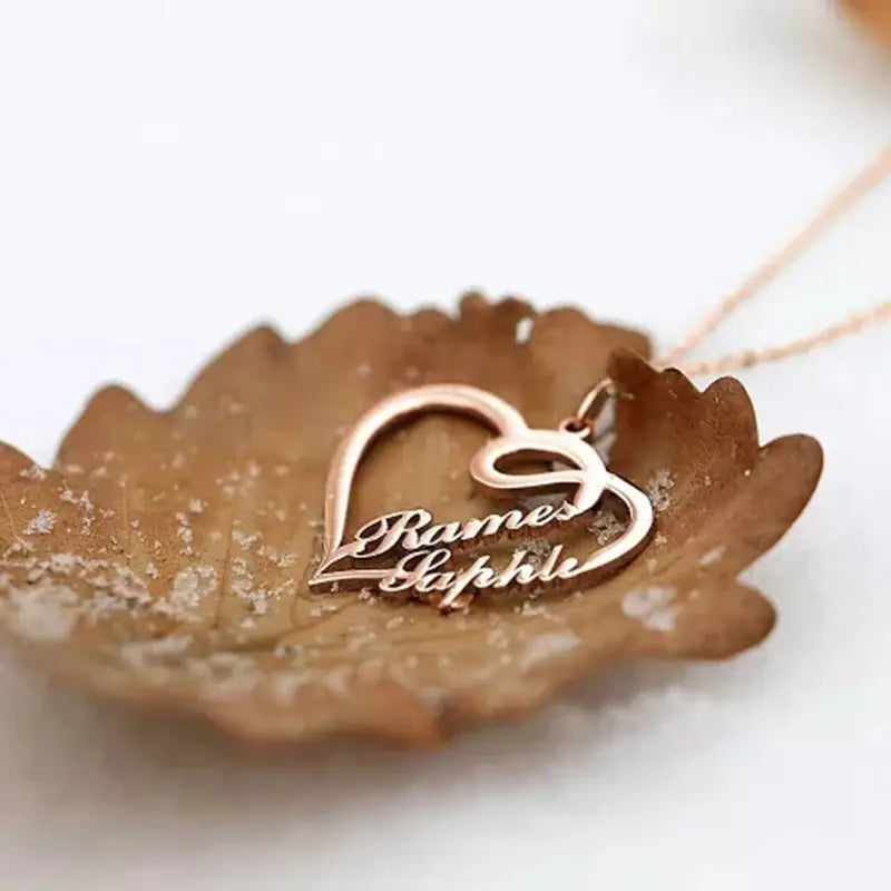 Heart-shaped rose gold necklace in Custom Name Double Heart Necklace for Women jewelry.