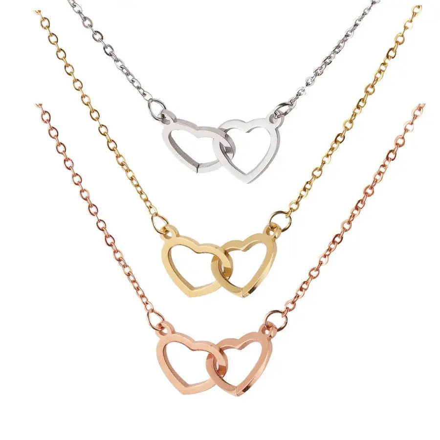 Three stylish Gold Stainless Steel Custom Engraved Heart Pendants Necklaces.