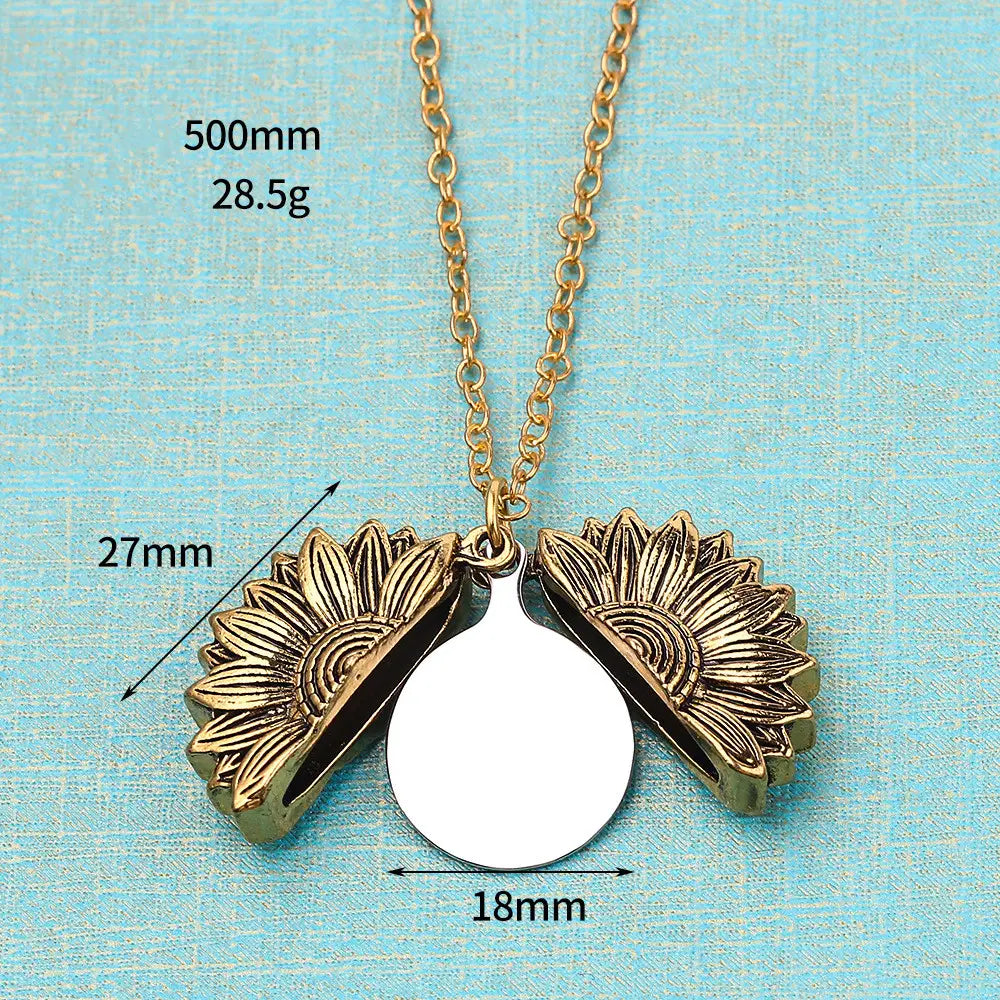 Personalized Sunflower Necklace Custom Text Stylish Chain Jewelry