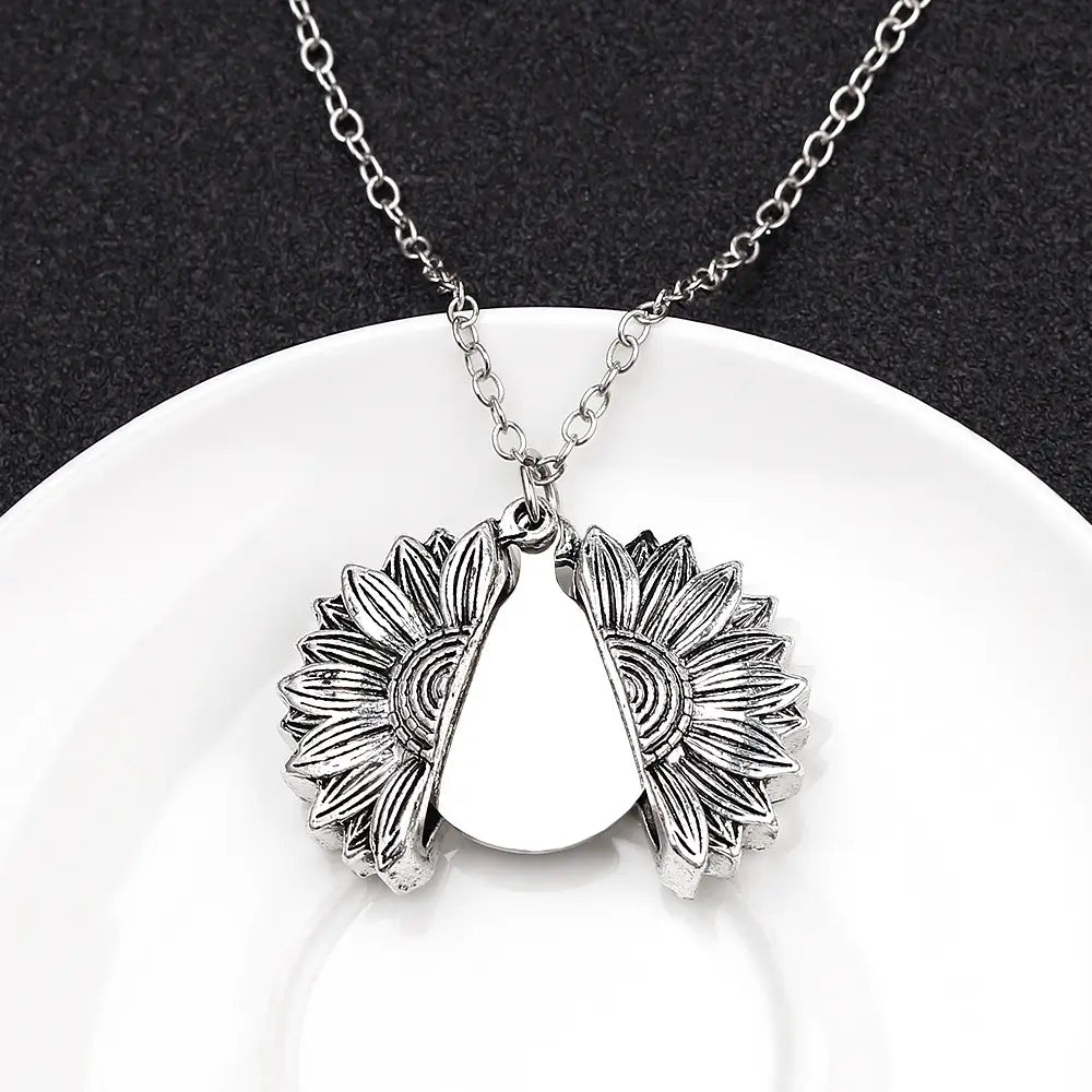 Personalized Sunflower Necklace Custom Text Stylish Chain Jewelry