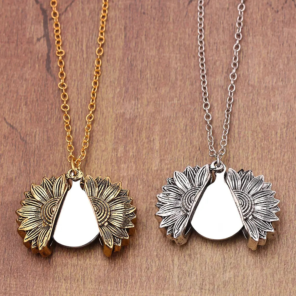 Personalized Sunflower Necklace Custom Text Stylish Chain Jewelry