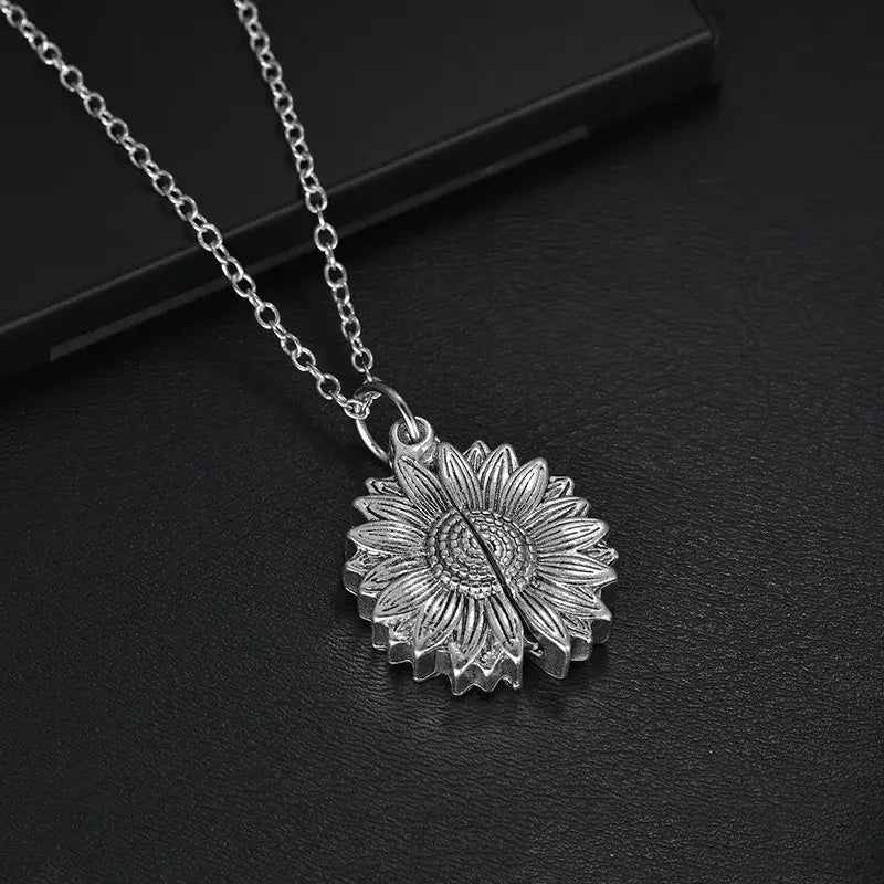 Personalized Sunflower Necklace Custom Text Stylish Chain Jewelry