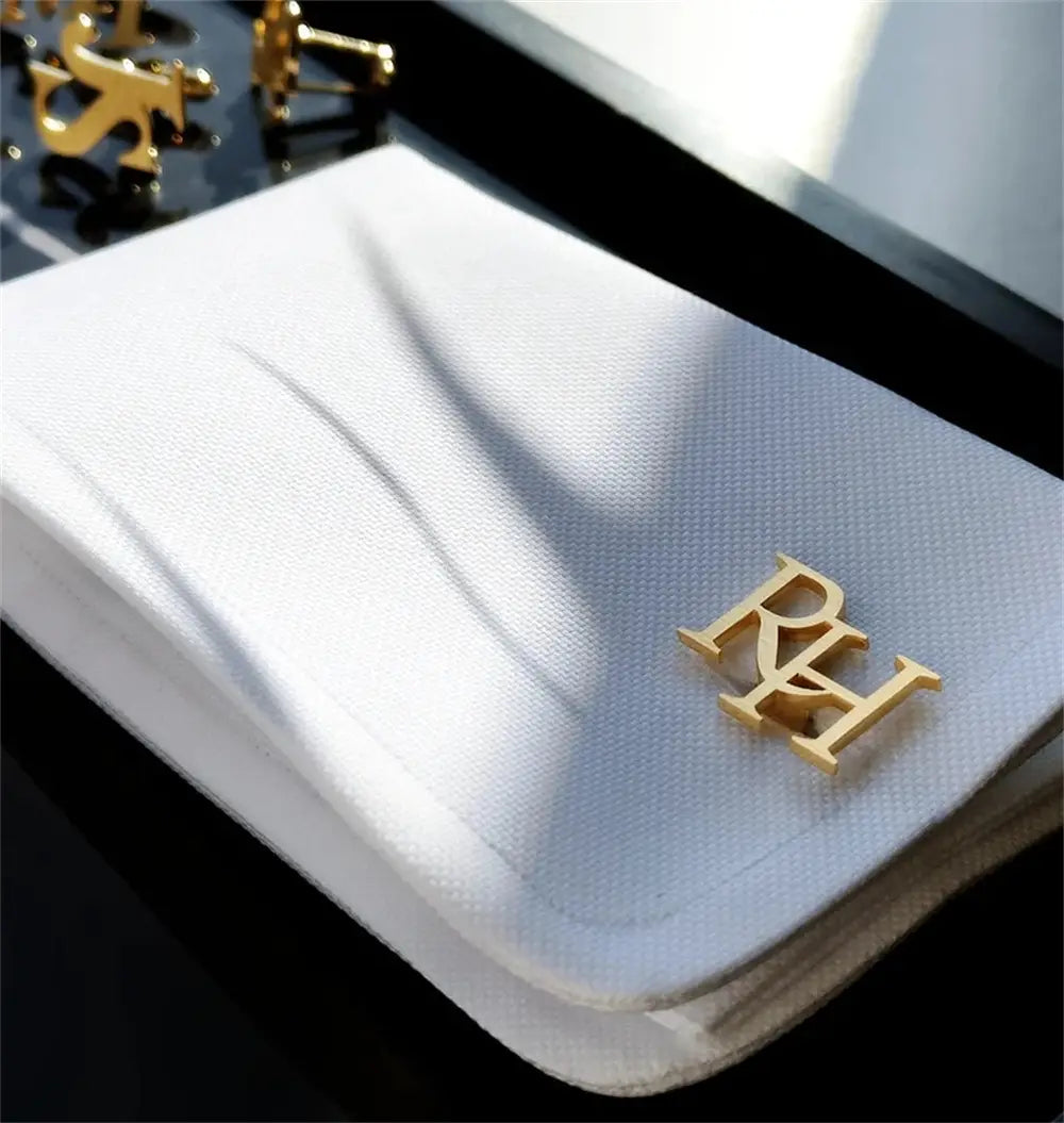 Gold monogrammed cufflink from Handmade Frosted Personalized Titanium Steel Abbreviation Cufflinks.
