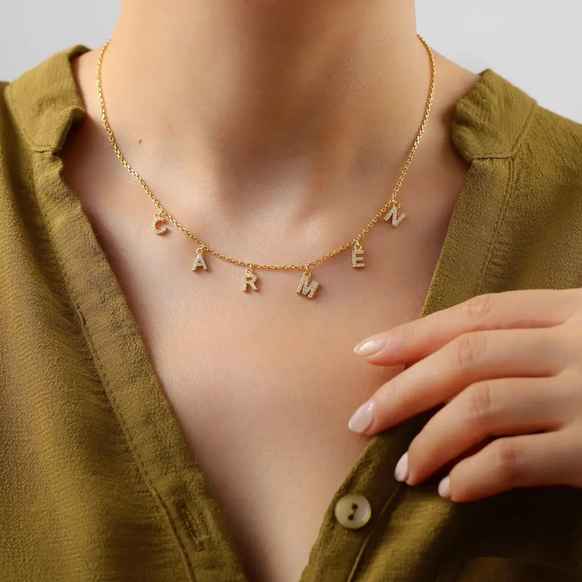 Micro Inlaid Brick and Stone Letter Necklace for Fashion Lovers
