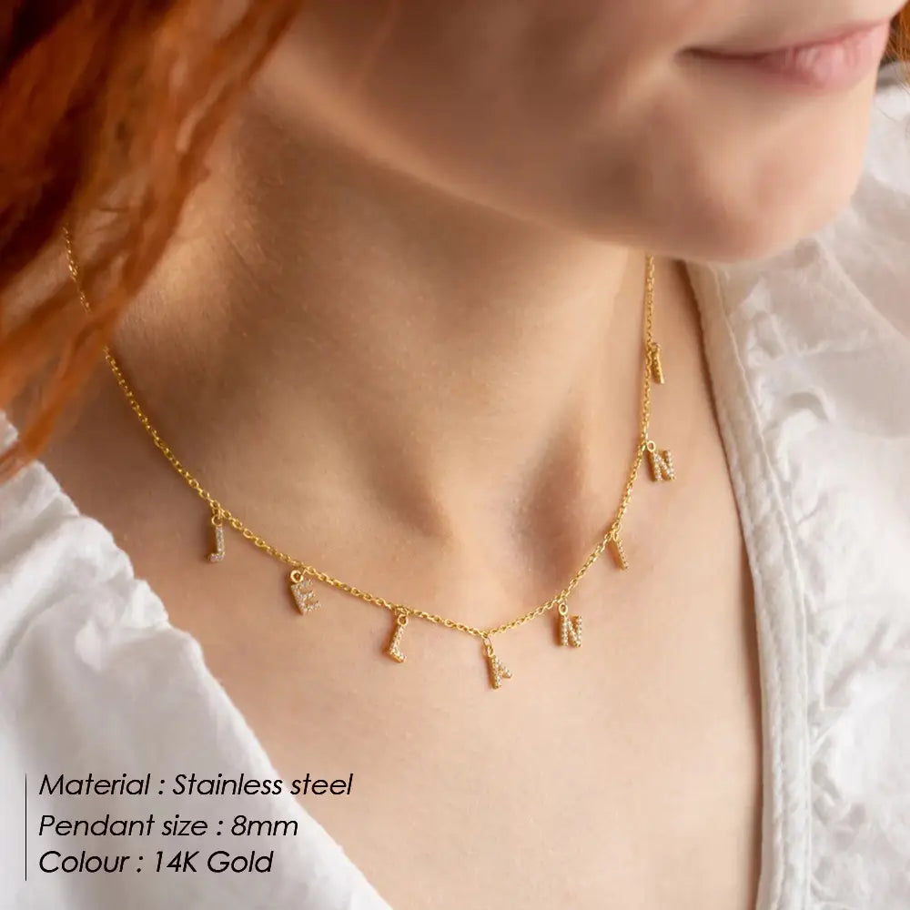 Micro Inlaid Brick and Stone Letter Necklace for Fashion Lovers