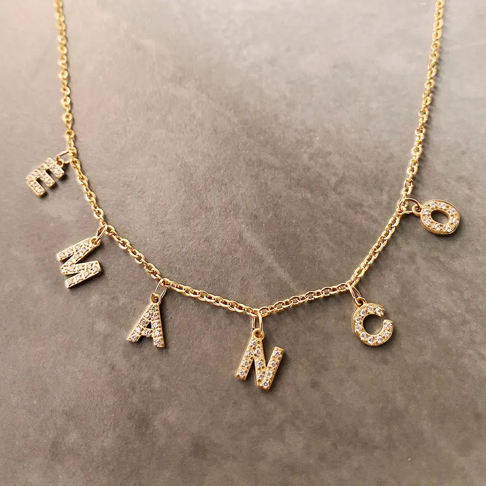 Micro Inlaid Brick and Stone Letter Necklace for Fashion Lovers