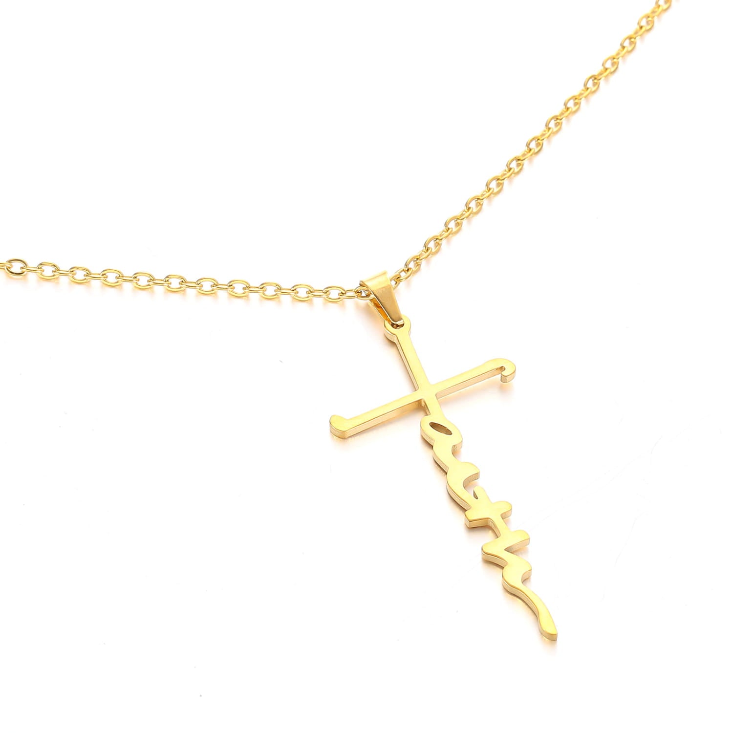 Stainless Steel Faith Necklace with Unique Symbol and Chain