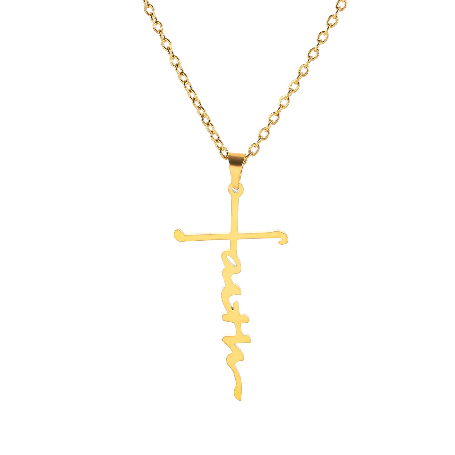 Stainless Steel Faith Necklace with Unique Symbol and Chain