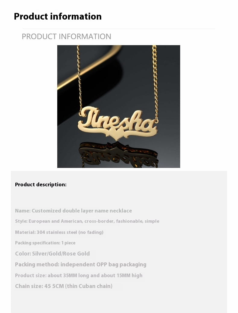 Doppellagige Namenskette mit kubanischer Gliederkette in Silber, Gold und Roségold