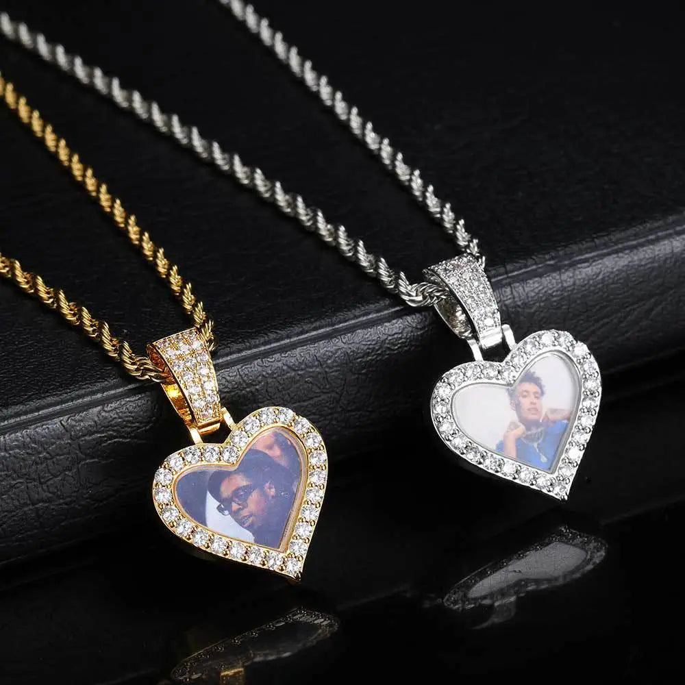 Gold Hip Hop Mini Trumpet Love Photo Pendant Necklace