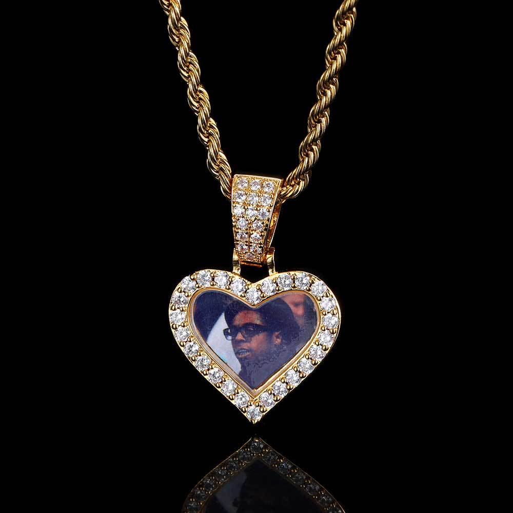 Gold Hip Hop Mini Trumpet Love Photo Pendant Necklace