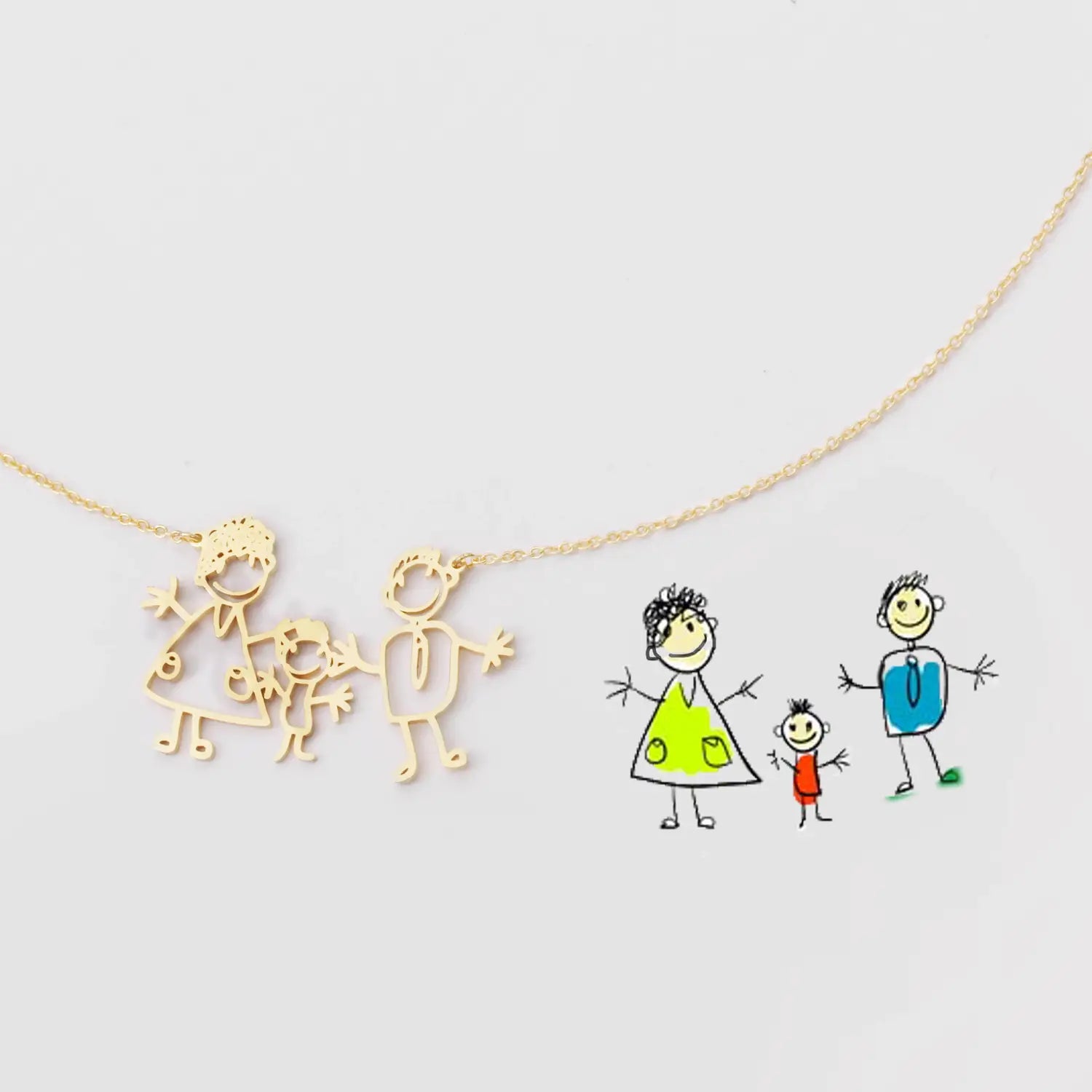 Gold Baby Hand Drawing Necklace with Durable Chain Material for Memorable Keepsakes