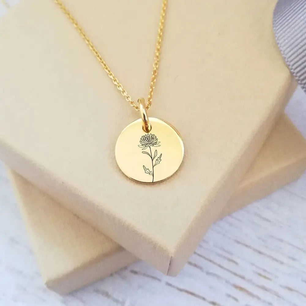 Personalized Month Flower Stainless Steel Name Necklace
