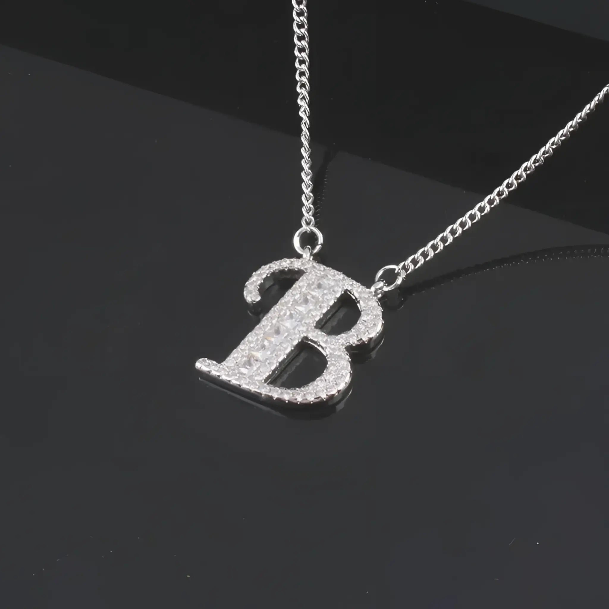 26 letter necklace female micro inlaid zircon copper clavicle chain DIY name pendant - Silver / B