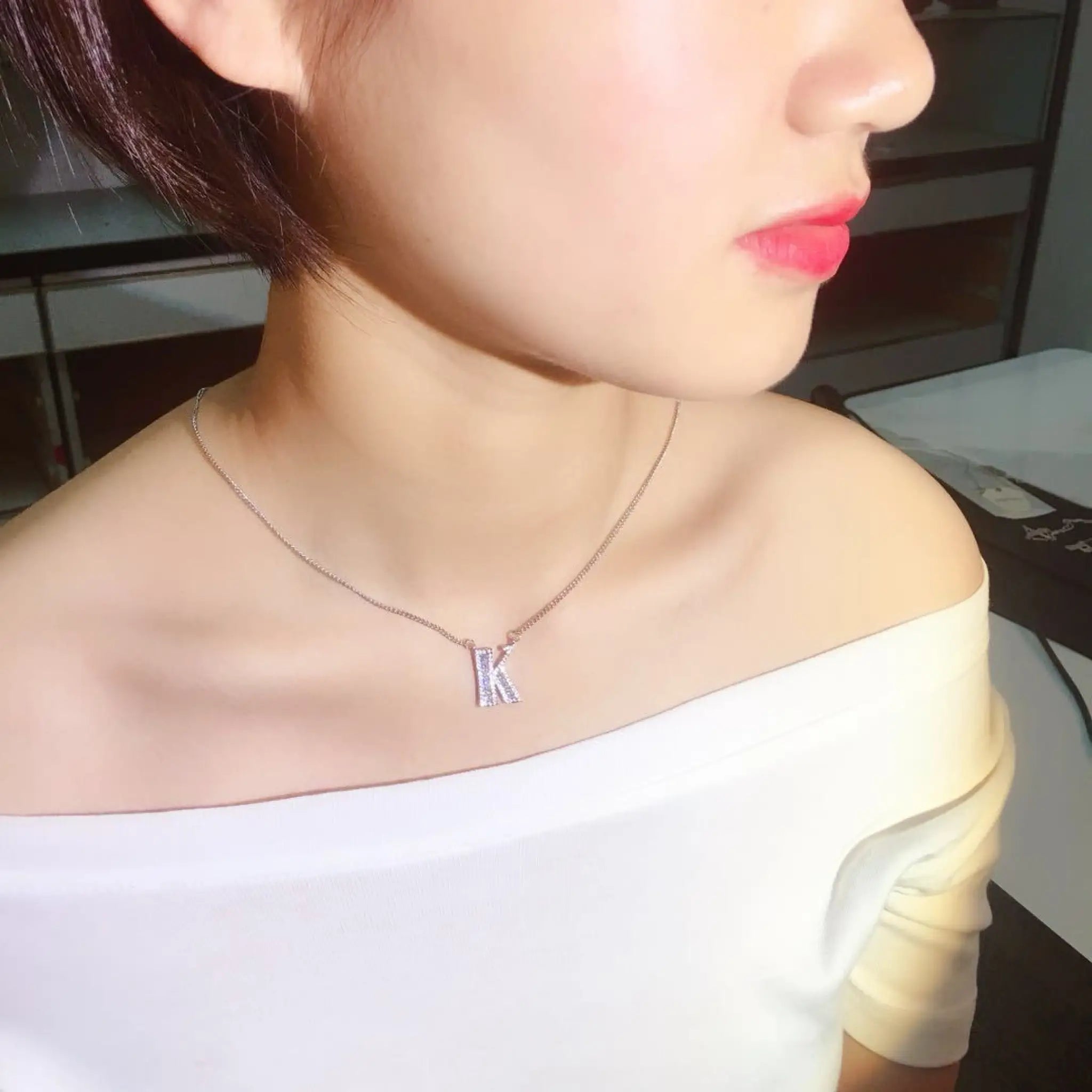 26 letter necklace female micro inlaid zircon copper clavicle chain DIY name pendant