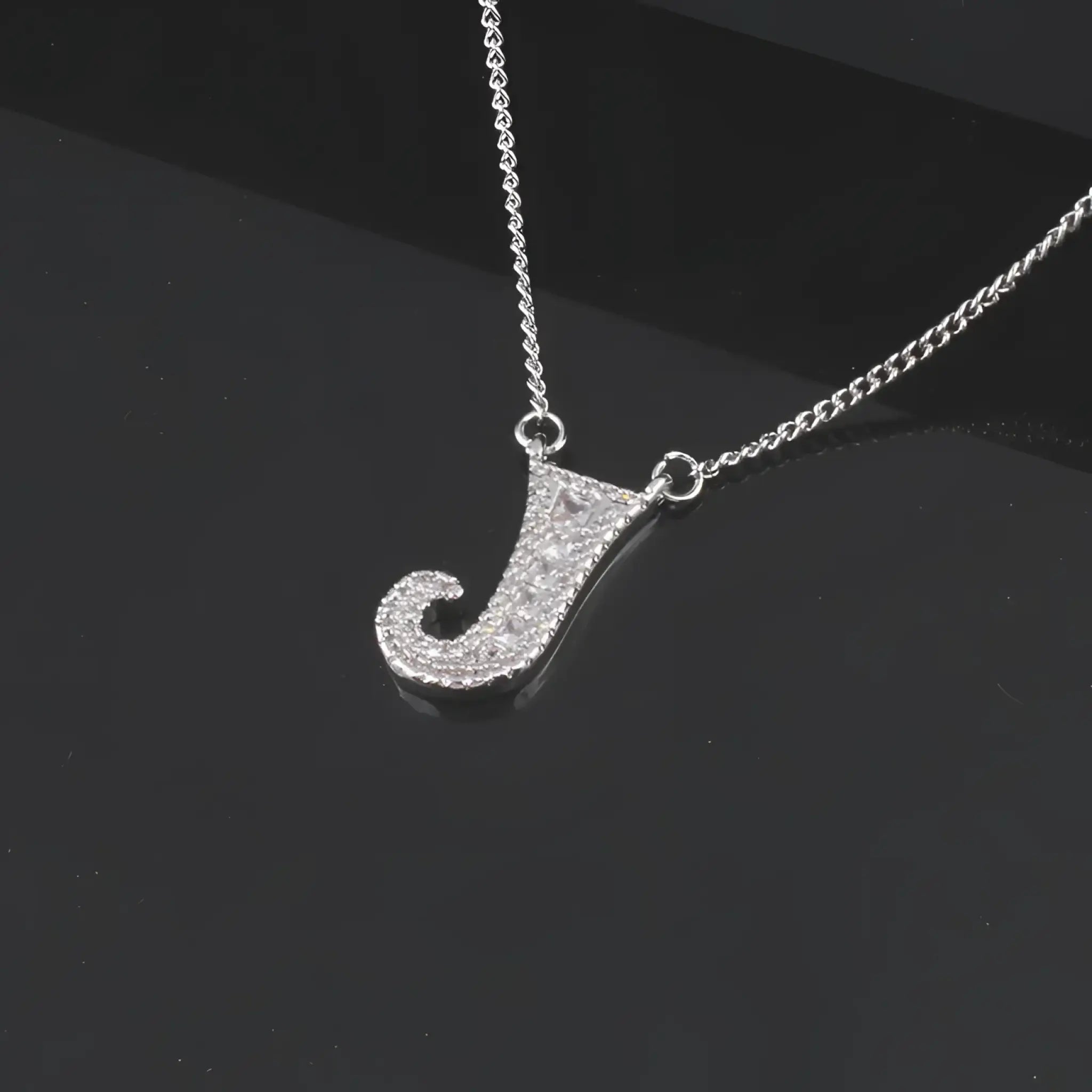 26 letter necklace female micro inlaid zircon copper clavicle chain DIY name pendant - Silver / J