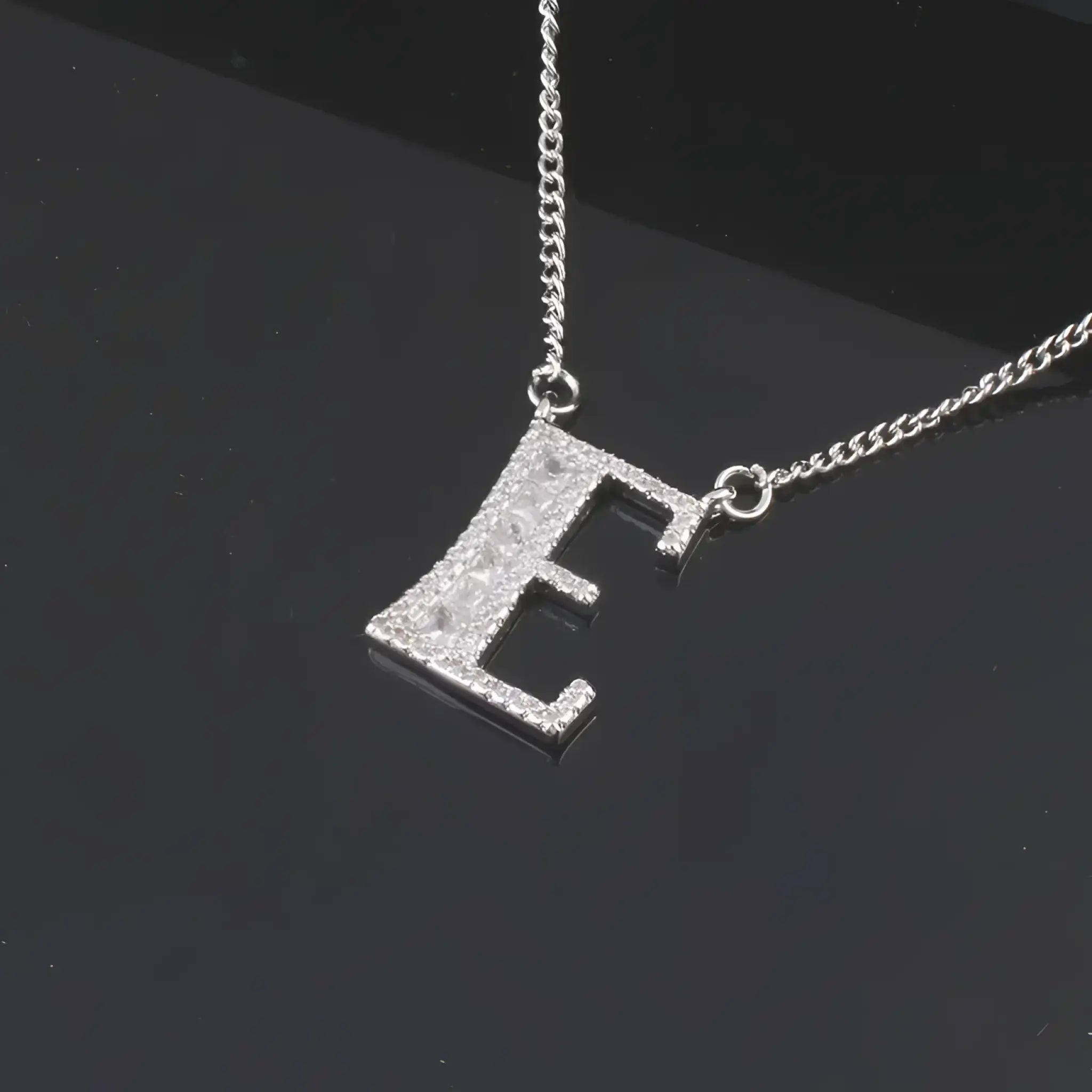 26 letter necklace female micro inlaid zircon copper clavicle chain DIY name pendant - Silver / E