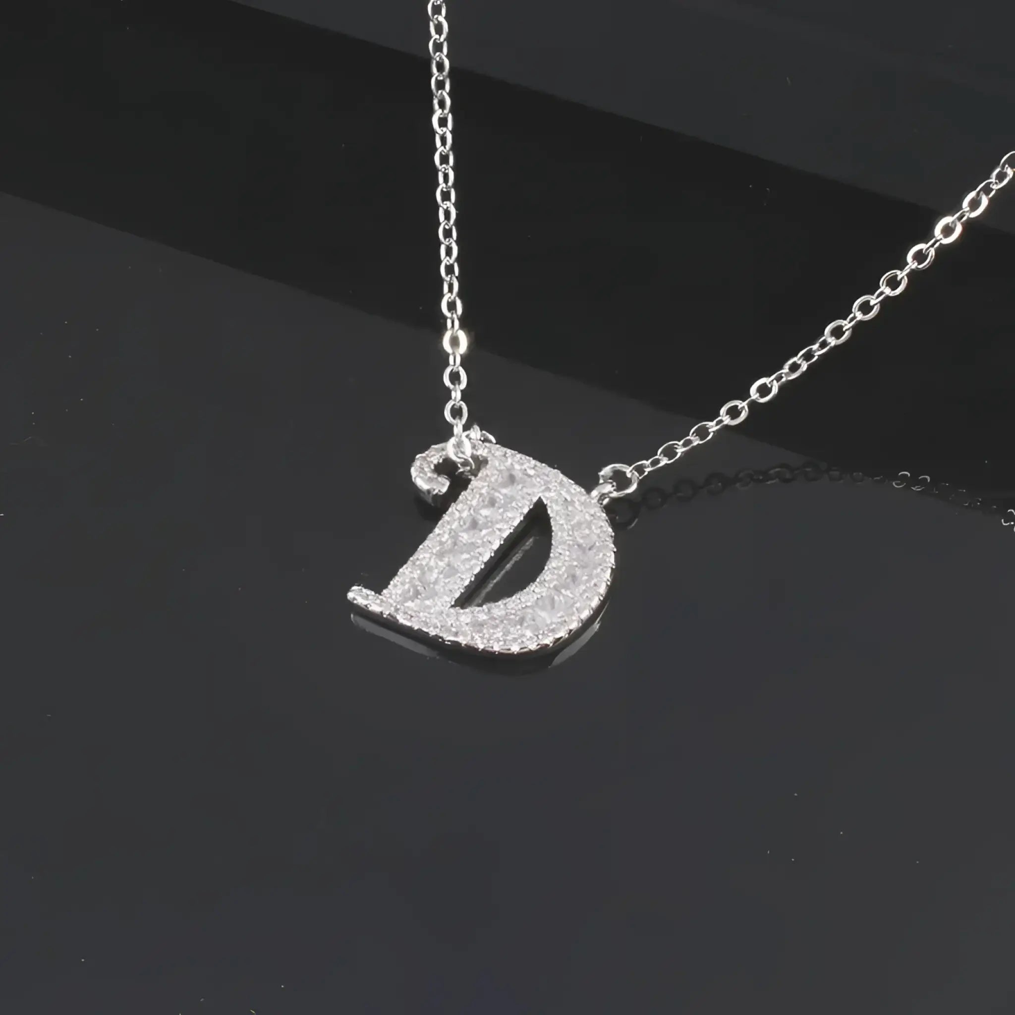 26 letter necklace female micro inlaid zircon copper clavicle chain DIY name pendant - Silver / D