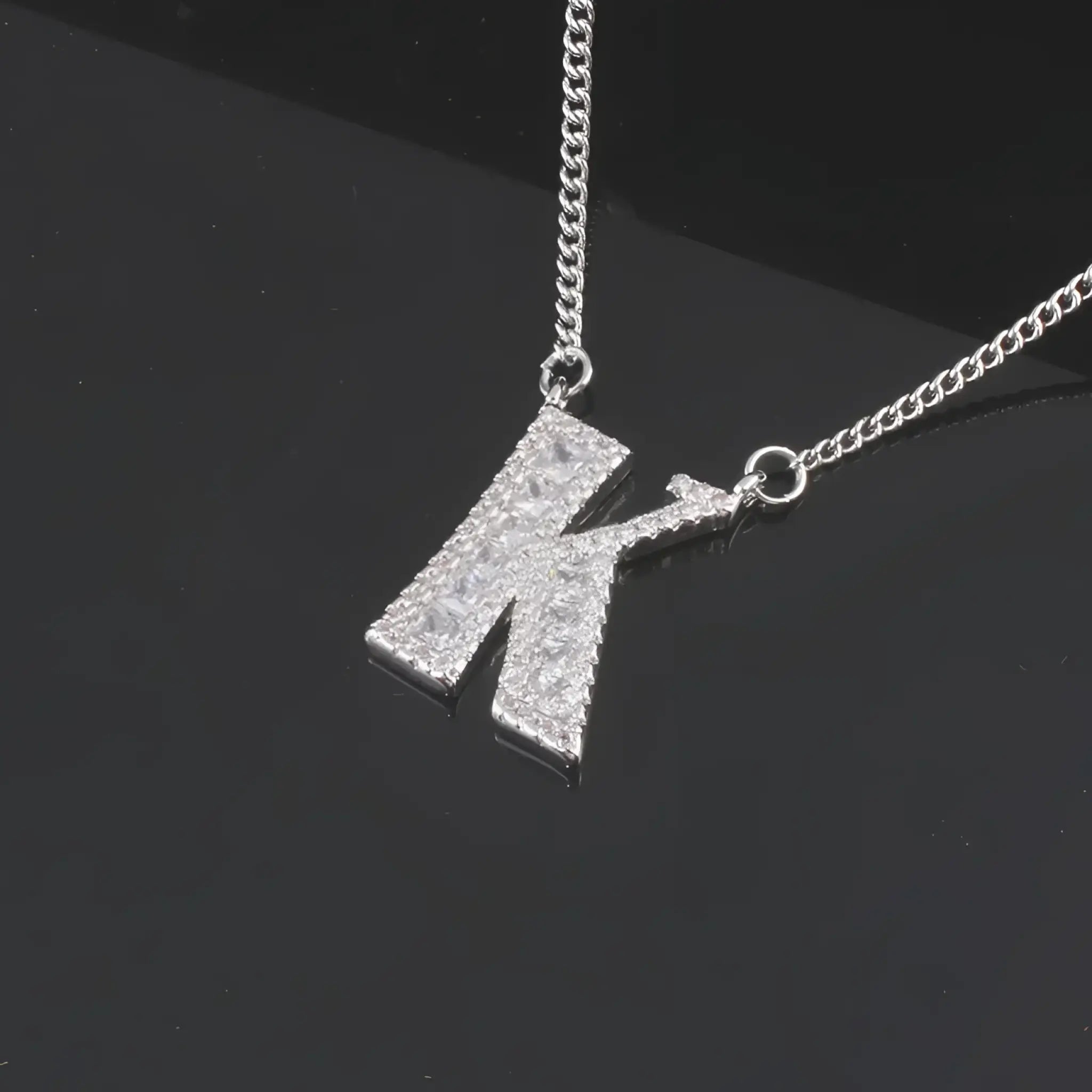 26 letter necklace female micro inlaid zircon copper clavicle chain DIY name pendant - Silver / K