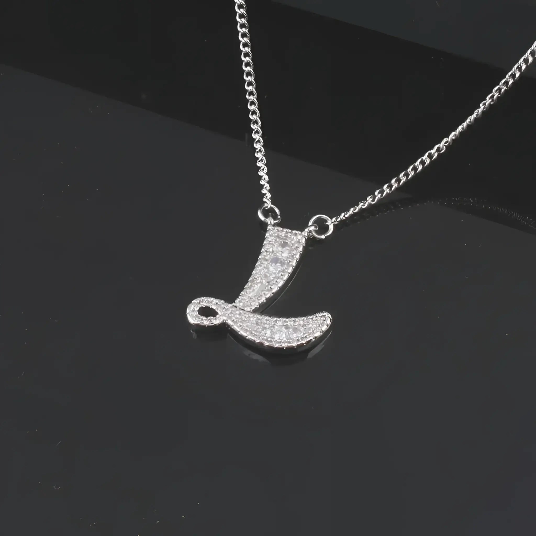 26 letter necklace female micro inlaid zircon copper clavicle chain DIY name pendant - Silver / L