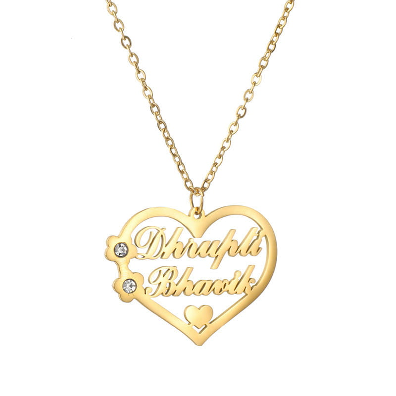 Goldene Herz-Namenskette aus Edelstahl mit Diamanten